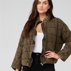Free People Olive Quilted Bomber Jacket
